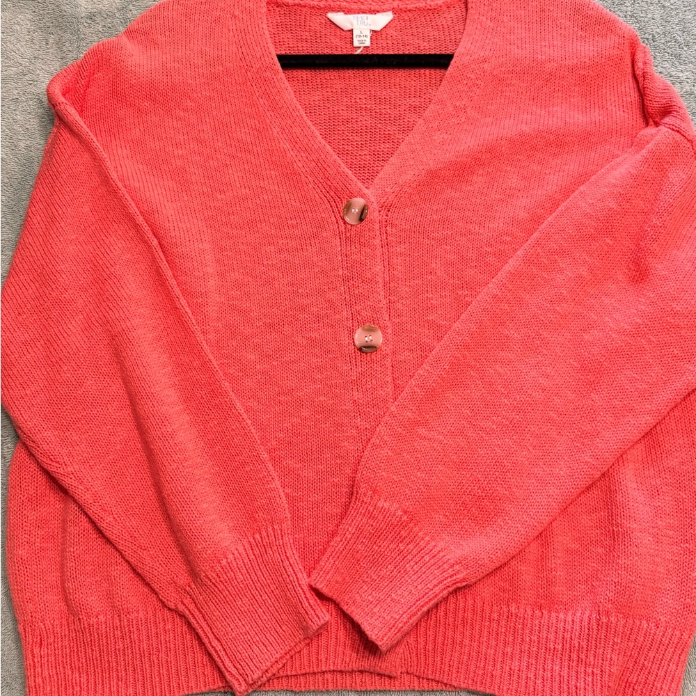 Time and Tru Coral V-Neck Button Cardigan